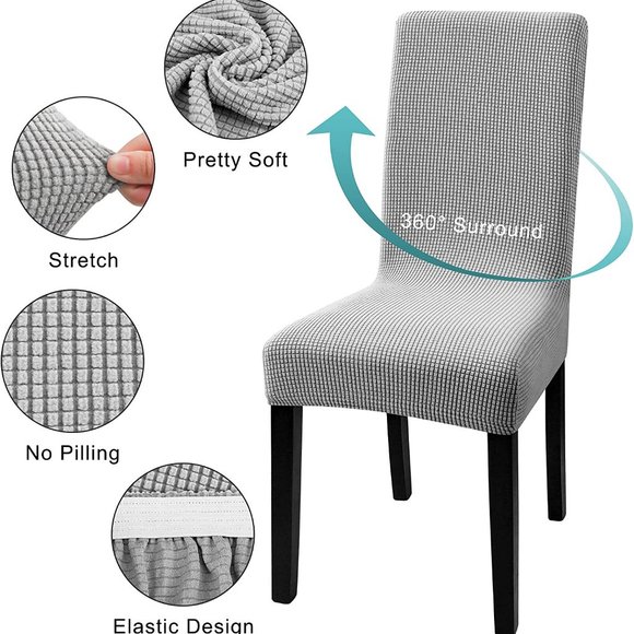 Dining Chair Covers Set of 4 Washable Stretch Slipcovers Medium Gray - Picture 3 of 7